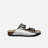 Good Guys Don't Wear Leather Juno Apple Leather Vegan Buckled Slide-On Sandals | Silver