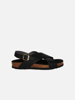 Good Guys Don't Wear Leather Mimi Apple Leather Vegan Cross Strap Sandals | Black Shoes