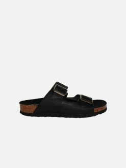 Good Guys Don't Wear Leather Shoes Juno Apple Leather Vegan Buckled Slide-On Sandals | Black