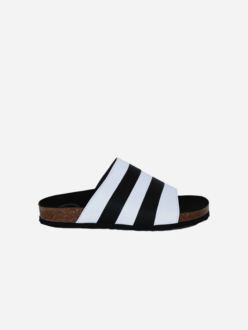 Good Guys Don't Wear Leather Shoes Jerry Apple Leather Vegan Slide-On Sandal | Black & White 3 Good Guys Don't Wear Leather Shoes Jerry Apple Leather Vegan Slide-On Sandal | Black & White