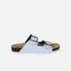 Good Guys Don't Wear Leather Shoes Juno Apple Leather Vegan Buckled Slide-On Sandal | White