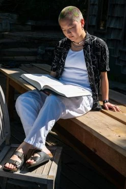 Good Guys Don't Wear Leather Shoes Juno Apple Leather Vegan Buckled Slide-On Sandals | Black