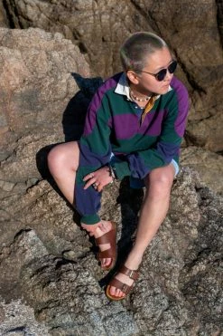 Good Guys Don't Wear Leather Shoes Juno Vegan Leather Buckled Slide-On Sandals | Brown