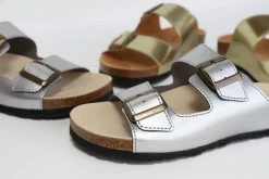 Good Guys Don't Wear Leather Juno Apple Leather Vegan Buckled Slide-On Sandals | Silver