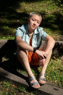 Good Guys Don't Wear Leather Juno Apple Leather Vegan Buckled Slide-On Sandals | Silver