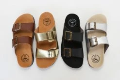 Good Guys Don't Wear Leather Juno Apple Leather Vegan Buckled Slide-On Sandals | Silver
