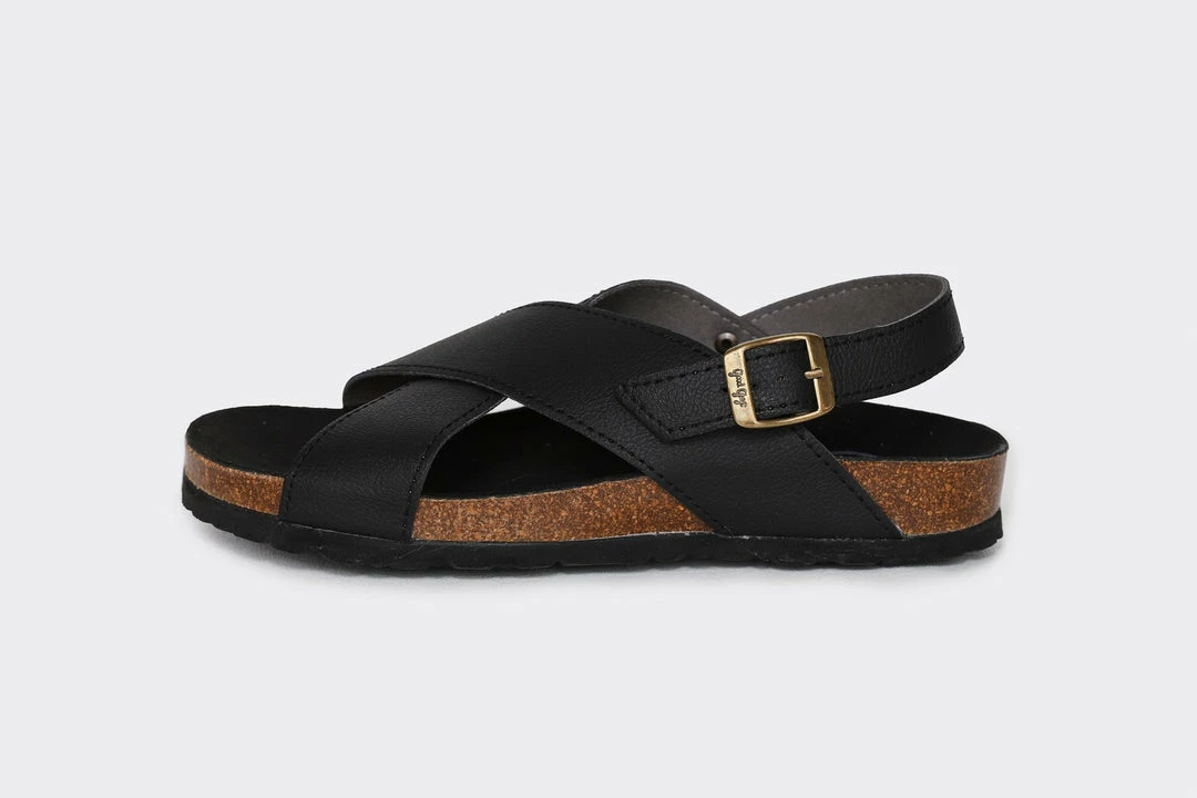Good Guys Don't Wear Leather Mimi Apple Leather Vegan Cross Strap Sandals | Black Shoes 9 Good Guys Don't Wear Leather Mimi Apple Leather Vegan Cross Strap Sandals | Black Shoes