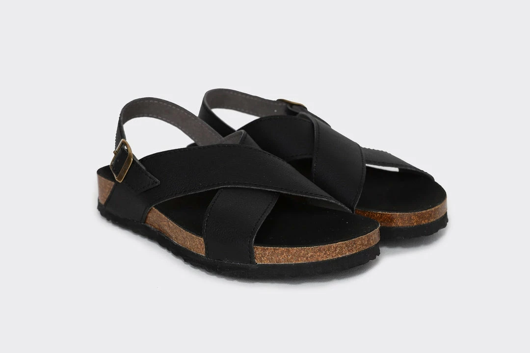 Good Guys Don't Wear Leather Mimi Apple Leather Vegan Cross Strap Sandals | Black Shoes 5 Good Guys Don't Wear Leather Mimi Apple Leather Vegan Cross Strap Sandals | Black Shoes