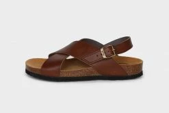 Good Guys Don't Wear Leather Shoes Mimi Vegan Leather Cross Strap Sandals | Brown