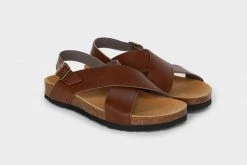 Good Guys Don't Wear Leather Shoes Mimi Vegan Leather Cross Strap Sandals | Brown