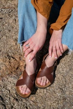 Good Guys Don't Wear Leather Shoes Mimi Vegan Leather Cross Strap Sandals | Brown