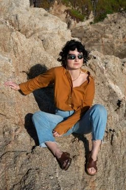 Good Guys Don't Wear Leather Shoes Mimi Vegan Leather Cross Strap Sandals | Brown