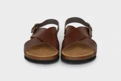 Good Guys Don't Wear Leather Shoes Mimi Vegan Leather Cross Strap Sandals | Brown
