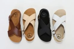 Good Guys Don't Wear Leather Shoes Mimi Vegan Leather Cross Strap Sandals | Brown