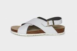 Good Guys Don't Wear Leather Mimi Apple Leather Vegan Cross Strap Sandals | White Shoes