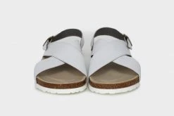 Good Guys Don't Wear Leather Mimi Apple Leather Vegan Cross Strap Sandals | White Shoes