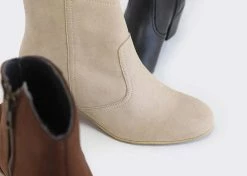 Good Guys Don't Wear Leather Shoes Nina Vegan Suede Heeled Ankle Boots | Beige