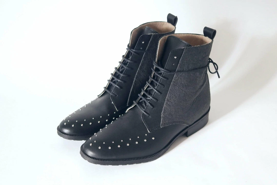 GURU Mtp Shoes Tarantula Studded Vegan Piñatex Leather Boots | Black 6 GURU Mtp Shoes Tarantula Studded Vegan Piñatex Leather Boots | Black
