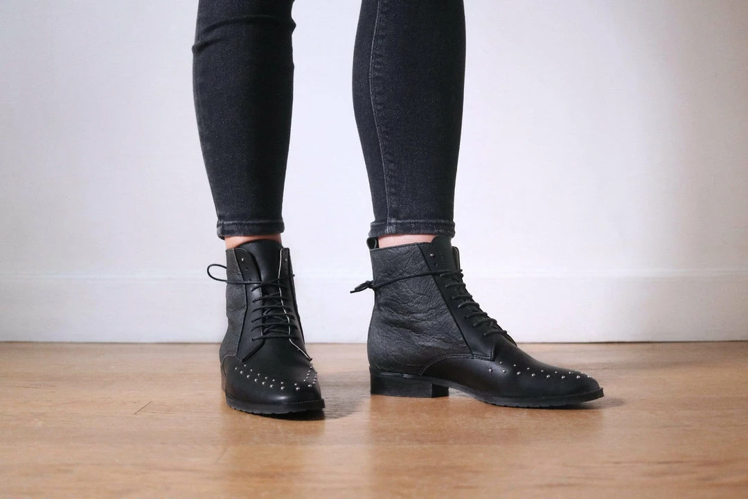 GURU Mtp Shoes Tarantula Studded Vegan Piñatex Leather Boots | Black 4 GURU Mtp Shoes Tarantula Studded Vegan Piñatex Leather Boots | Black