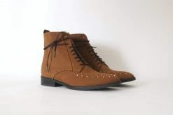 GURU Mtp Tarantula Studded Vegan Suede Boots | Cognac Shoes