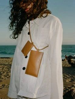 HOZEN Vegan Leather IPhone Sleeve With Card Slot | Camel Shoulder Bags