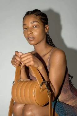 HOZEN Bags Quilted Vegan Leather Mini Duffle Bag | Camel