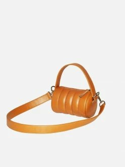 HOZEN Bags Quilted Vegan Leather Mini Duffle Bag | Camel