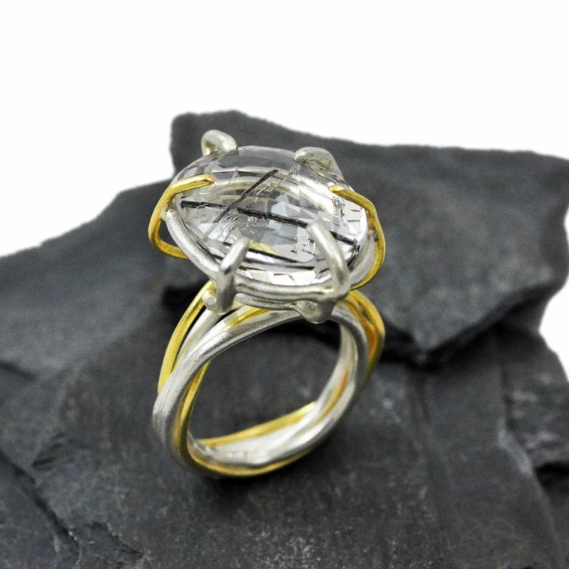 JULIA THOMPSON JEWELLERY Recycled 925 Silver & Fairtrade Gold Tourmalated Quartz Nest Ring | 18ct & Silver 7 JULIA THOMPSON JEWELLERY Recycled 925 Silver & Fairtrade Gold Tourmalated Quartz Nest Ring | 18ct & Silver
