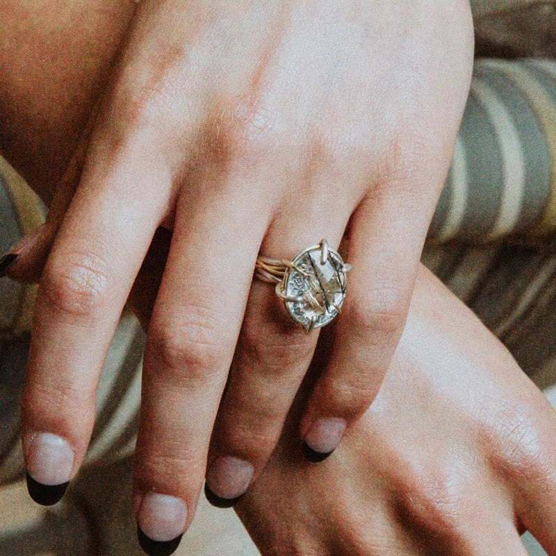 JULIA THOMPSON JEWELLERY Recycled 925 Silver & Fairtrade Gold Tourmalated Quartz Nest Ring | 18ct & Silver 6 JULIA THOMPSON JEWELLERY Recycled 925 Silver & Fairtrade Gold Tourmalated Quartz Nest Ring | 18ct & Silver