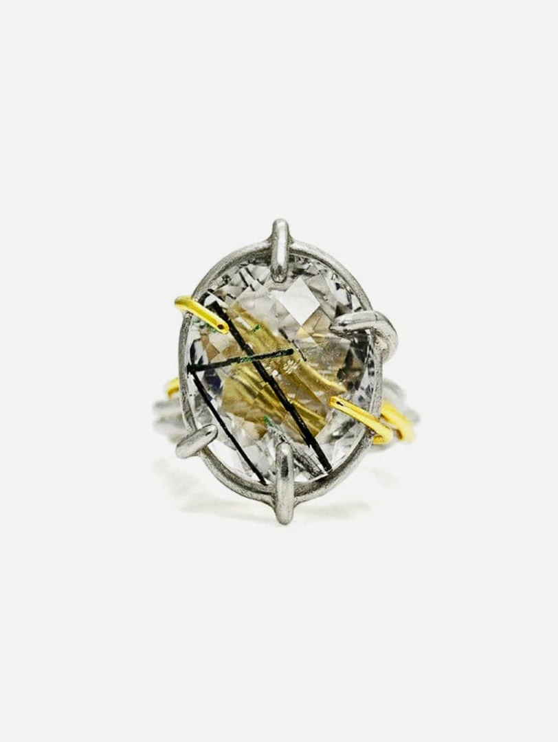 JULIA THOMPSON JEWELLERY Recycled 925 Silver & Fairtrade Gold Tourmalated Quartz Nest Ring | 18ct & Silver 3 JULIA THOMPSON JEWELLERY Recycled 925 Silver & Fairtrade Gold Tourmalated Quartz Nest Ring | 18ct & Silver