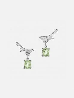 JULIA THOMPSON JEWELLERY Accessories Recycled 925 Sterling Silver Magpie Green Amethyst Drop Earrings | Silver