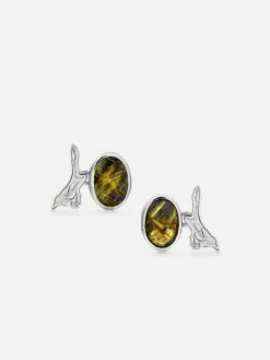 JULIA THOMPSON JEWELLERY Recycled 925 Sterling Silver Magpie Oval Golden Rutile Quartz Cufflinks | Silver