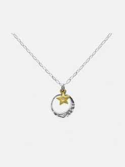 JULIA THOMPSON JEWELLERY Recycled Sterling Silver Moon & Fairtrade Gold White Sapphire Star Pendant Necklace | Silver & 9ct Accessories