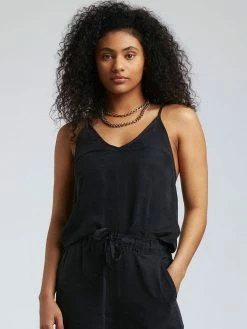 KOMODO 100 Club Cupro Vegan Silk V-neck Top | Black