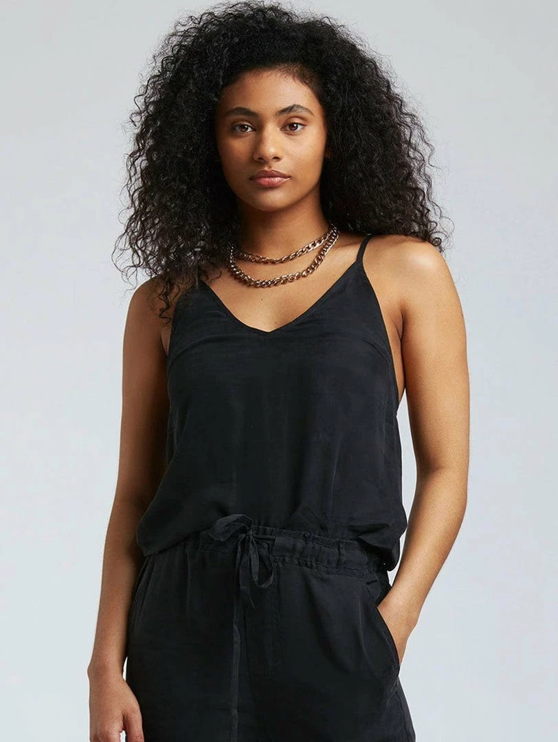 KOMODO 100 Club Cupro Vegan Silk V-neck Top | Black 3 KOMODO 100 Club Cupro Vegan Silk V-neck Top | Black