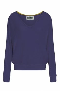 KOMODO Clover Organic Linen Batwing Sleeve Jumper | Navy Clothing