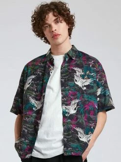 KOMODO Dingwalls Bali Print Organic Linen & Lenzing™ Modal Button-up Shirt | Dark