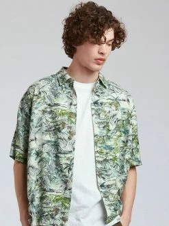 KOMODO Dingwalls Bali Print Organic Linen & Lenzing™ Modal Button-up Shirt | Green Clothing