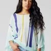 KOMODO Faa Organic Linen 3/4 Length Top | Turquoise Stripe 1 KOMODO Faa Organic Linen 3/4 Length Top | Turquoise Stripe