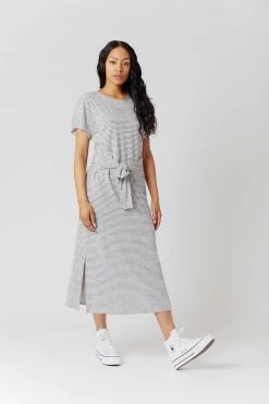 KOMODO Fonda Organic Linen Jersey Dress | Navy Stripe Clothing