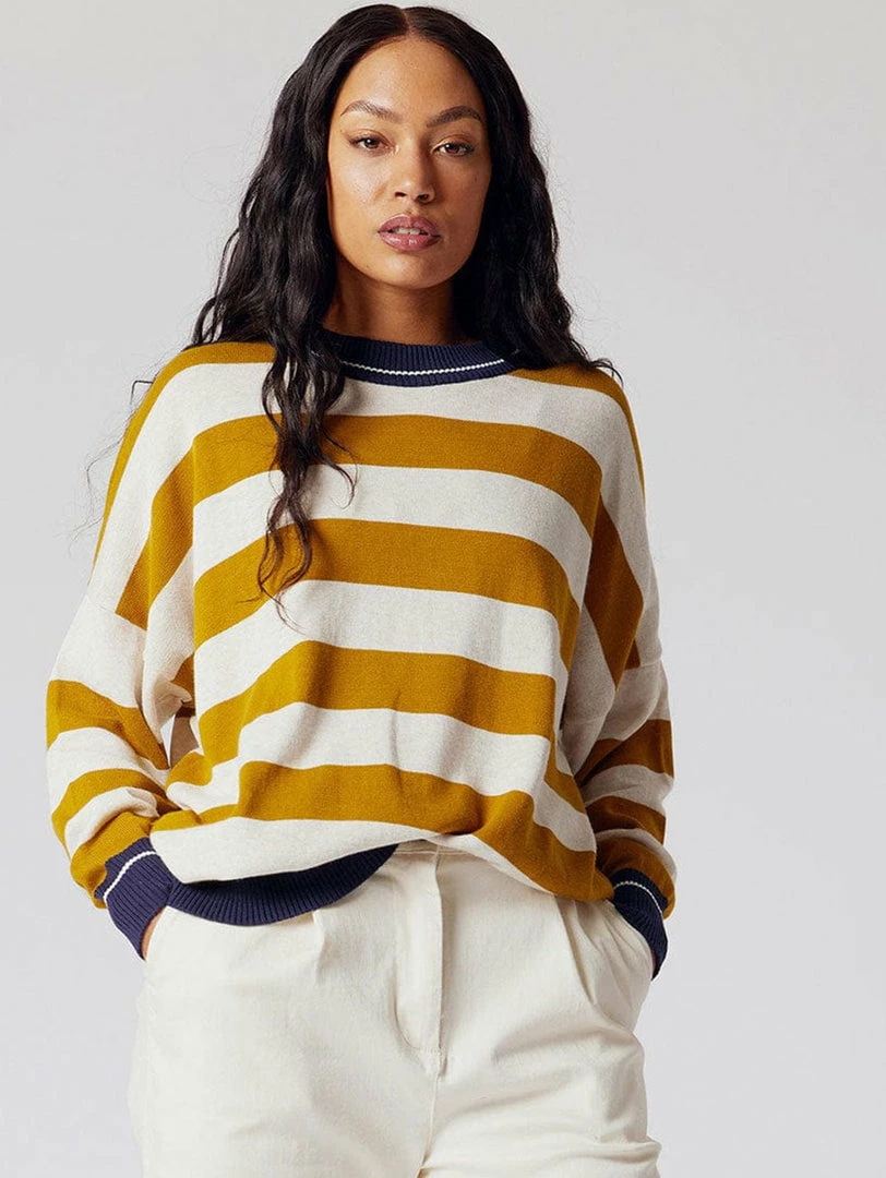 KOMODO Joni Organic Cotton Striped Jumper | Tan Clothing 3 KOMODO Joni Organic Cotton Striped Jumper | Tan Clothing