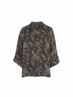 KOMODO Kimono Cupro Vegan Silk Shirt | Dragon Sky Moss Print Clothing