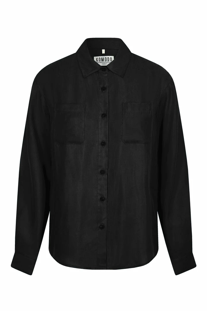 KOMODO Lule Cupro Vegan Silk Shirt | Black Clothing 4 KOMODO Lule Cupro Vegan Silk Shirt | Black Clothing