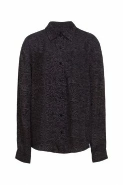 KOMODO Lule Tiger Print Cupro Vegan Silk Shirt | Black