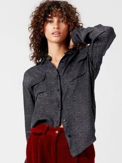 KOMODO Lule Tiger Print Cupro Vegan Silk Shirt | Black