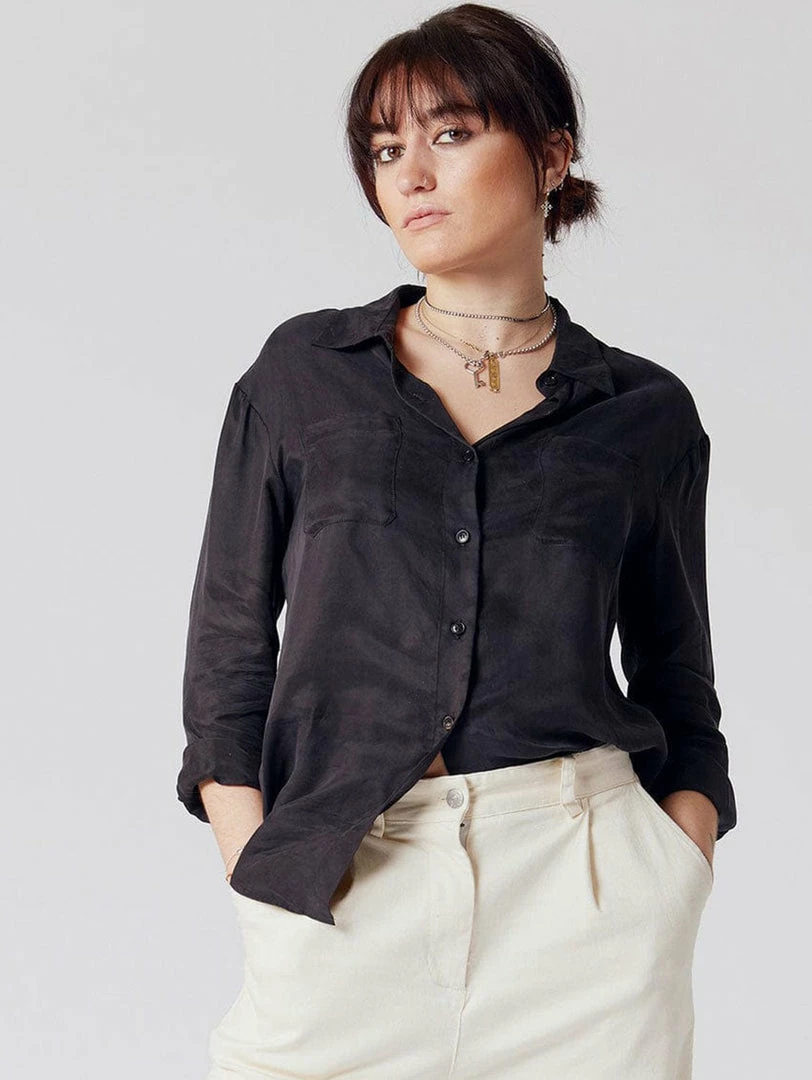 KOMODO Lule Cupro Vegan Silk Shirt | Black Clothing 3 KOMODO Lule Cupro Vegan Silk Shirt | Black Clothing