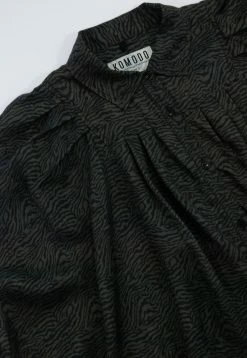 KOMODO Clothing Magic Tiger Print Cupro Vegan Silk Blouse | Black