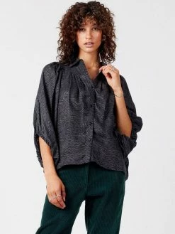 KOMODO Clothing Magic Tiger Print Cupro Vegan Silk Blouse | Black