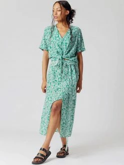 KOMODO Pansy Organic Cotton Skirt | Floral Print Green