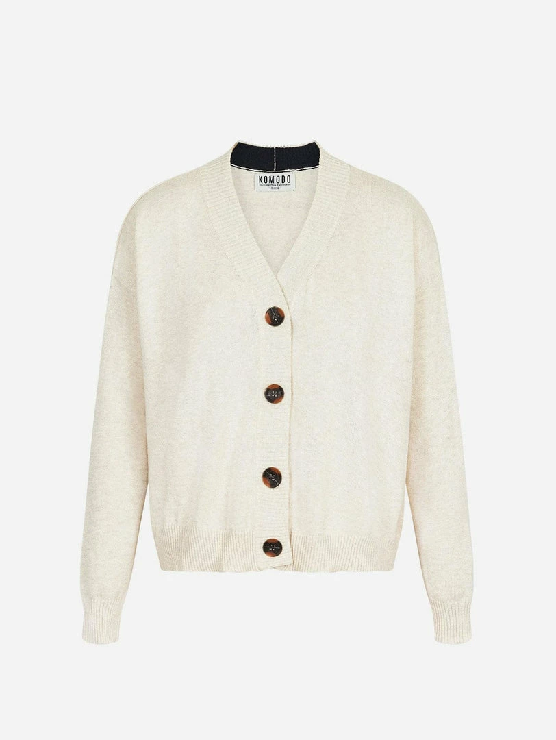 KOMODO Isla Organic Cotton V-Neck Cardigan | White Chalk 3 KOMODO Isla Organic Cotton V-Neck Cardigan | White Chalk